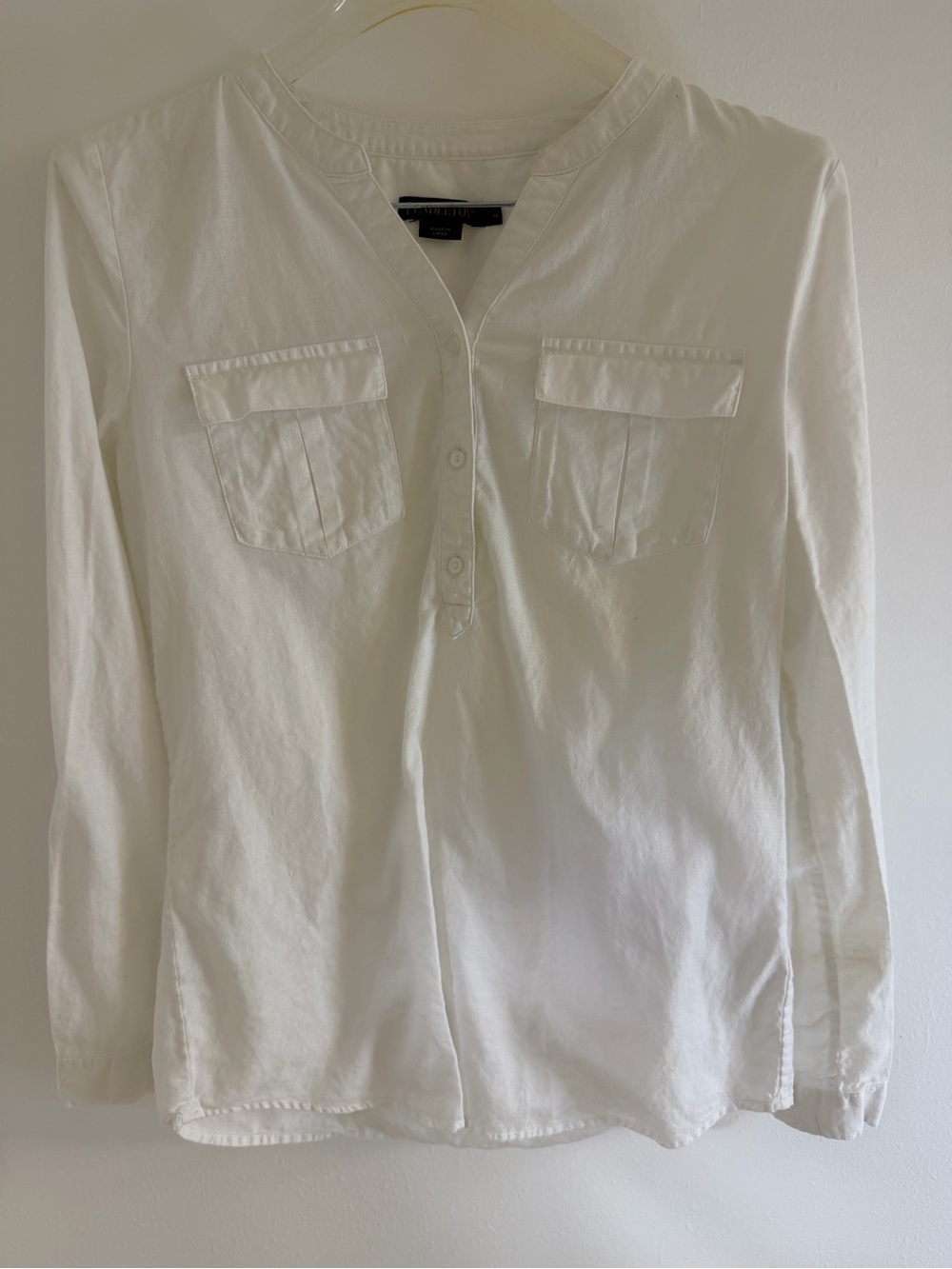 Pendleton White Collarless Long Sleeve Top